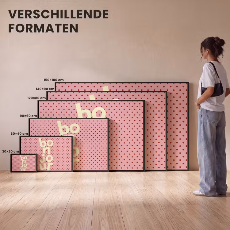 Canvas met lijst - Bonjour - Stippen - Roze- Geel — 7