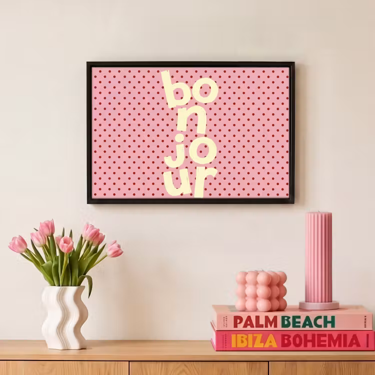 Canvas met lijst - Bonjour - Stippen - Roze- Geel — 8