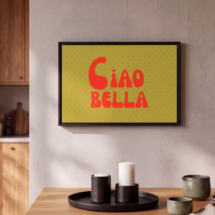 Canvas met lijst - Ciao bella - Rood - Groen - Stippen — 2