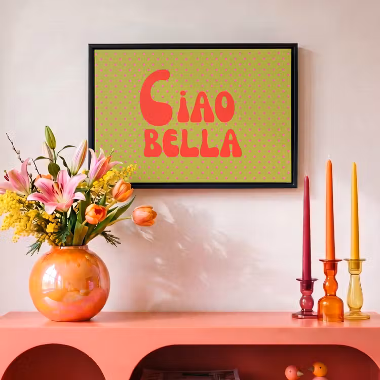 Canvas met lijst - Ciao bella - Rood - Groen - Stippen — 4