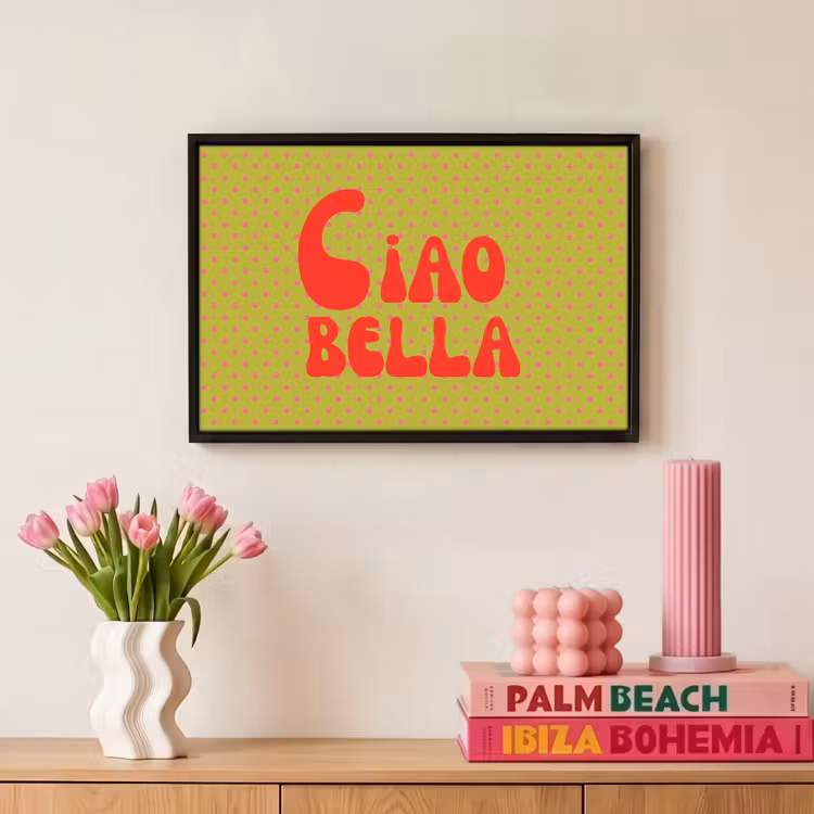 Canvas met lijst - Ciao bella - Rood - Groen - Stippen — 8