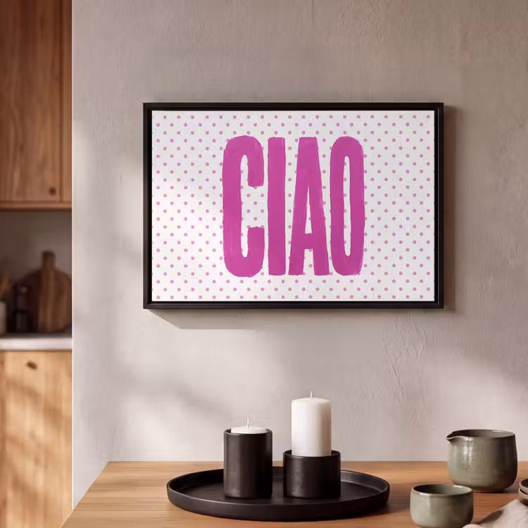 Canvas met lijst - Ciao - Stippen - Roze - Wit — 2