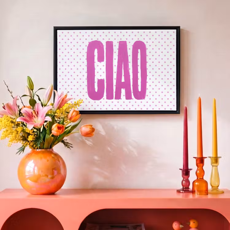 Canvas met lijst - Ciao - Stippen - Roze - Wit — 4