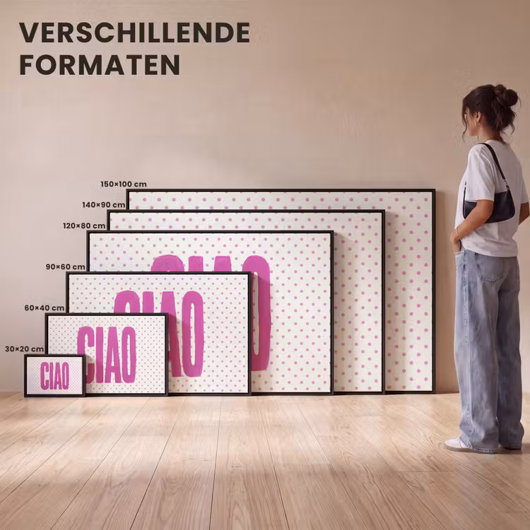 Canvas met lijst - Ciao - Stippen - Roze - Wit — 7