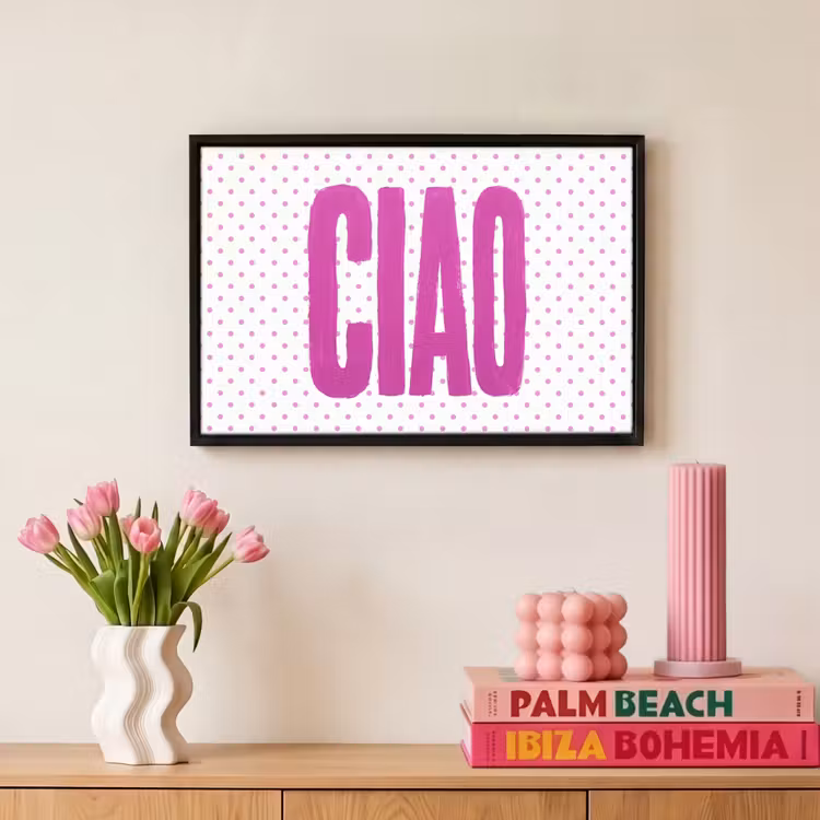 Canvas met lijst - Ciao - Stippen - Roze - Wit — 8