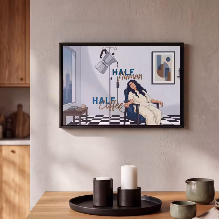 Canvas met lijst - Half human, Half Coffee - Infuus - Koffie — 2