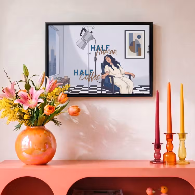 Canvas met lijst - Half human, Half Coffee - Infuus - Koffie — 4