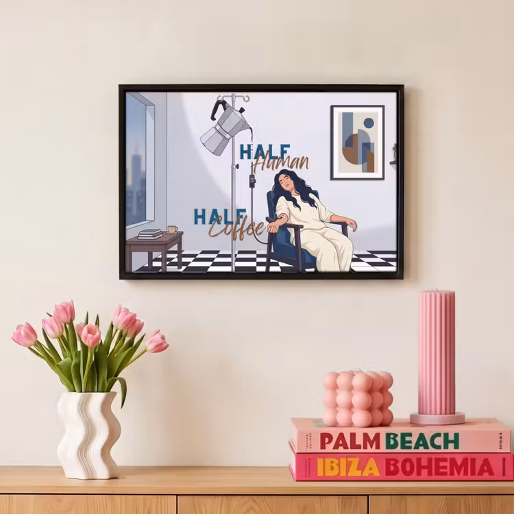 Canvas met lijst - Half human, Half Coffee - Infuus - Koffie — 8