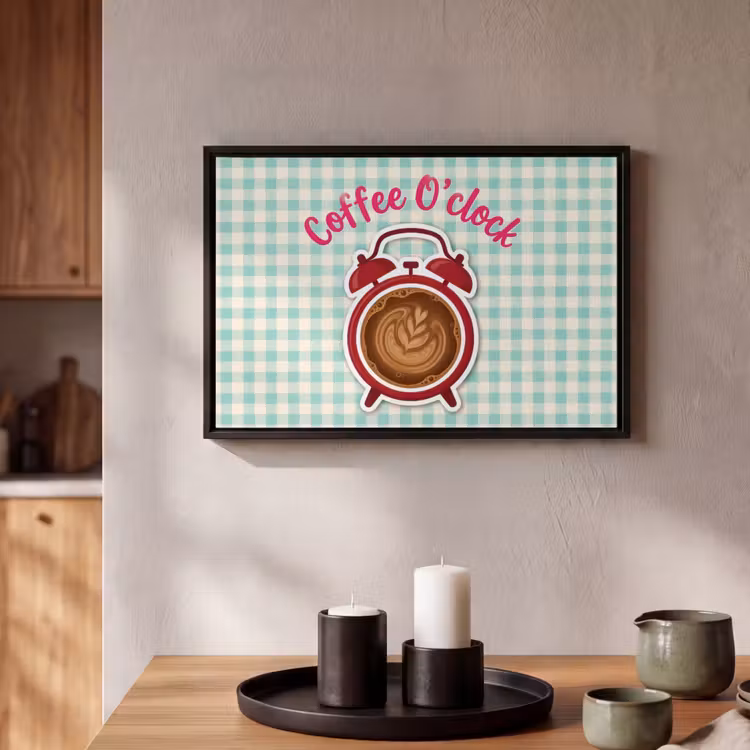 Canvas met lijst - Koffie - Klok - Groen — 2