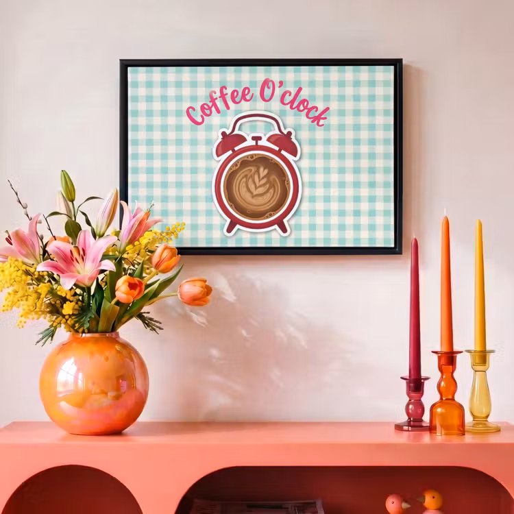 Canvas met lijst - Koffie - Klok - Groen — 4