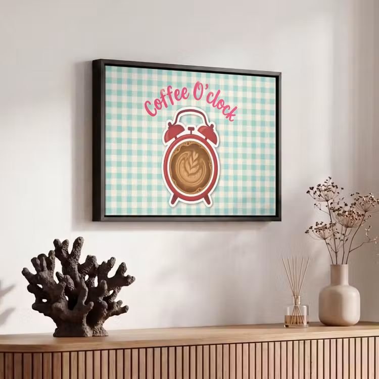 Canvas met lijst - Koffie - Klok - Groen — 6