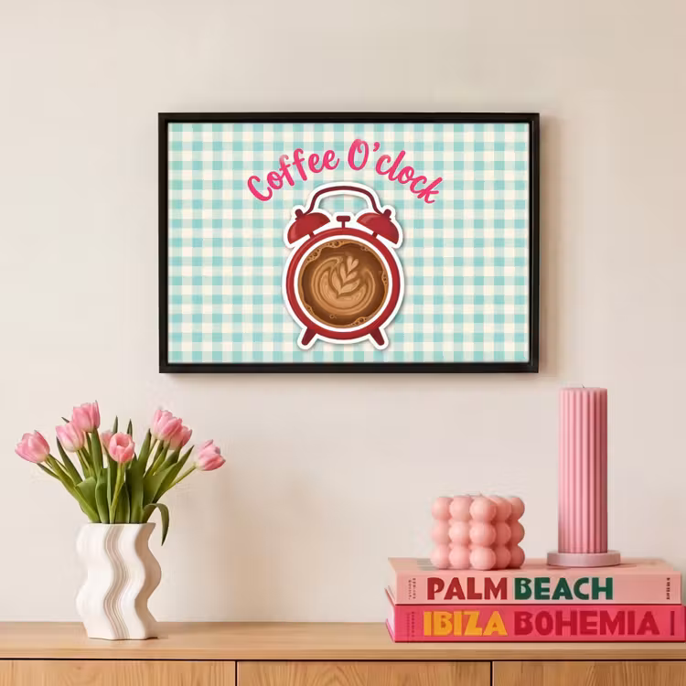 Canvas met lijst - Koffie - Klok - Groen — 8