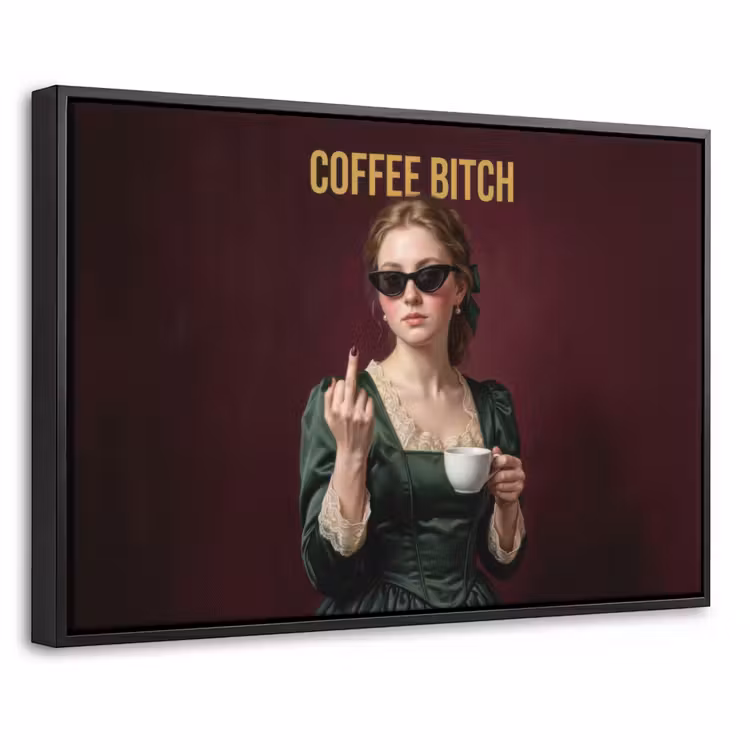 Canvas met lijst - Koffie - Vrouw - Middelvinger — 1