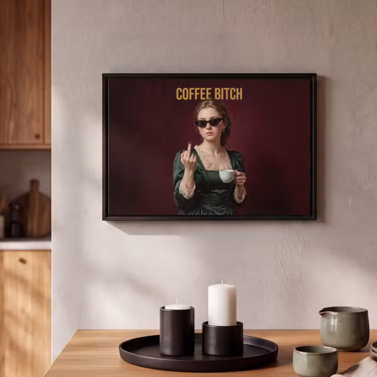 Canvas met lijst - Koffie - Vrouw - Middelvinger — 2