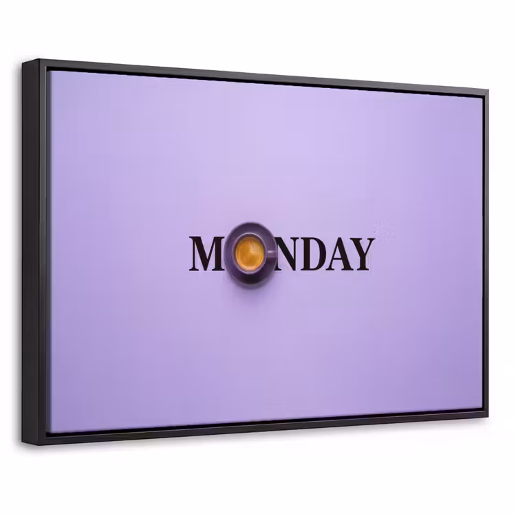 Canvas met lijst - Maandag - Mok - Koffie - Paars — 1