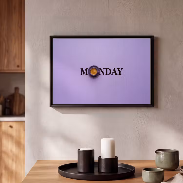 Canvas met lijst - Maandag - Mok - Koffie - Paars — 2