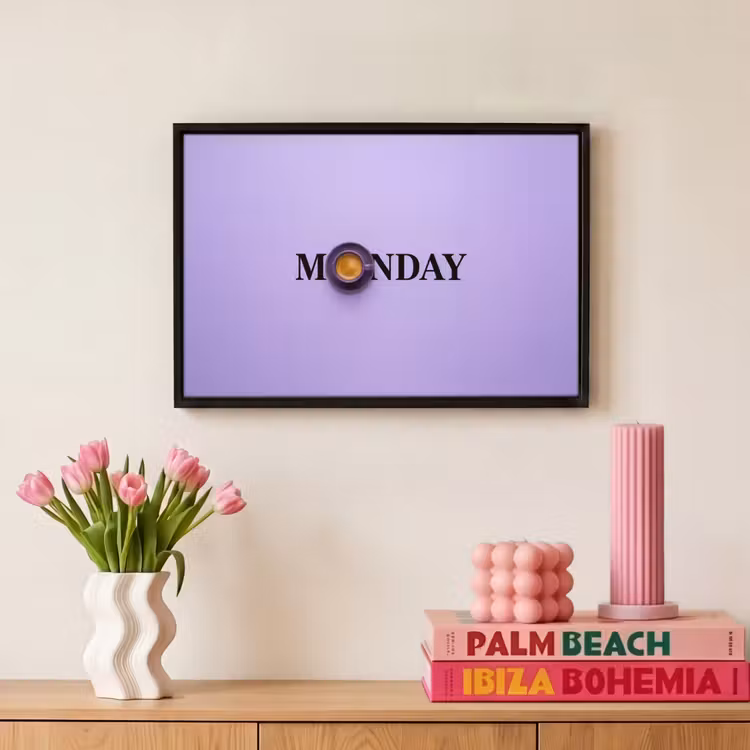 Canvas met lijst - Maandag - Mok - Koffie - Paars — 8