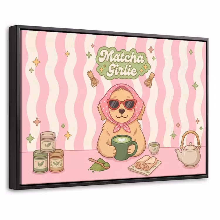 Canvas met lijst - Matcha - Hond - Roze - Groen — 1