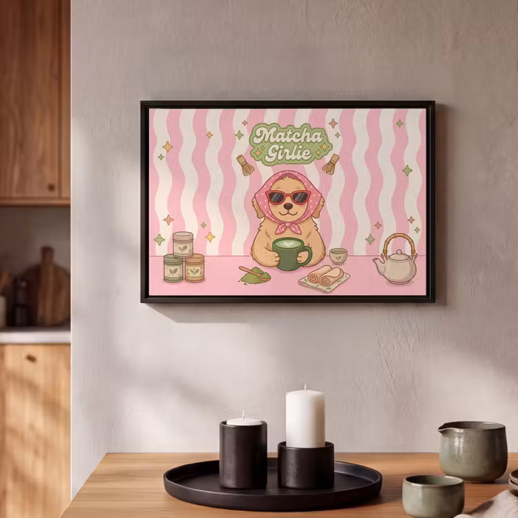 Canvas met lijst - Matcha - Hond - Roze - Groen — 2