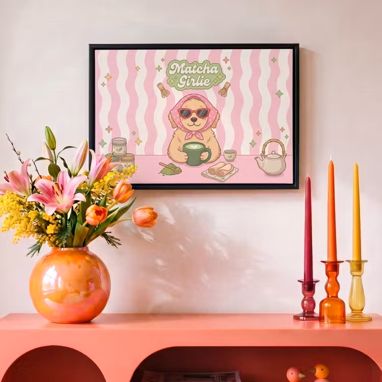 Canvas met lijst - Matcha - Hond - Roze - Groen — 4