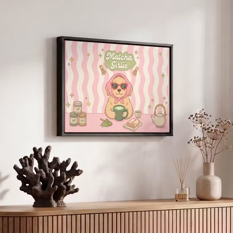 Canvas met lijst - Matcha - Hond - Roze - Groen — 6