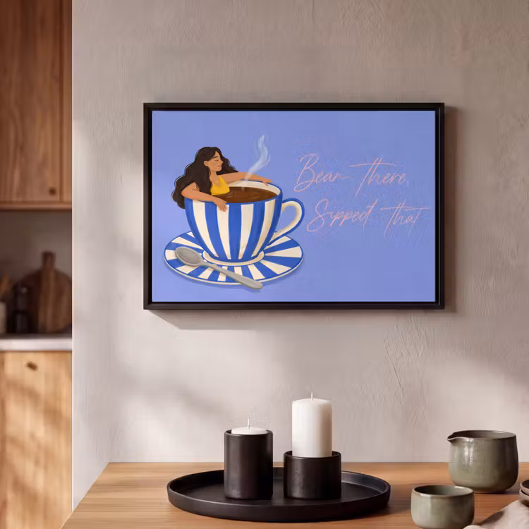 Canvas met lijst - Mok - Koffie - Vrouw - Paars — 2