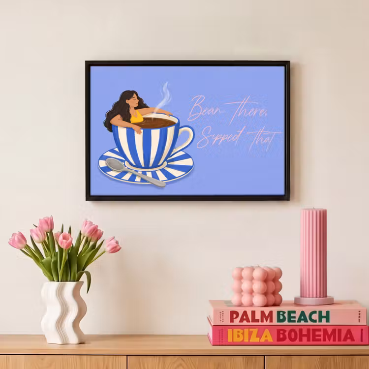 Canvas met lijst - Mok - Koffie - Vrouw - Paars — 8