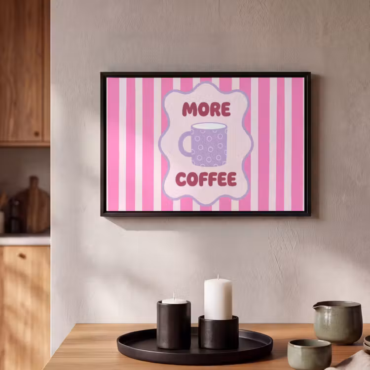 Canvas met lijst - More coffee - Roze - Paars - Strepen - Mok — 2
