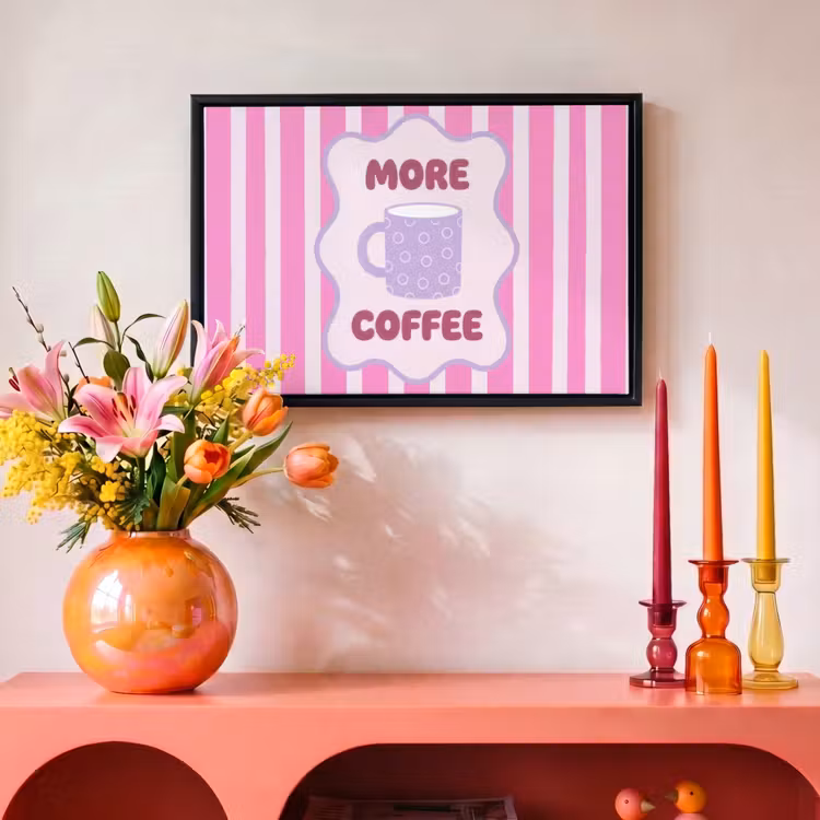 Canvas met lijst - More coffee - Roze - Paars - Strepen - Mok — 4