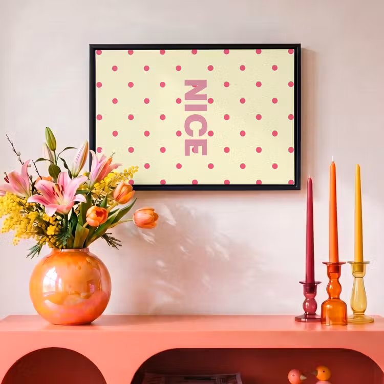 Canvas met lijst - Nice - Stippen - Roze - Geel — 4