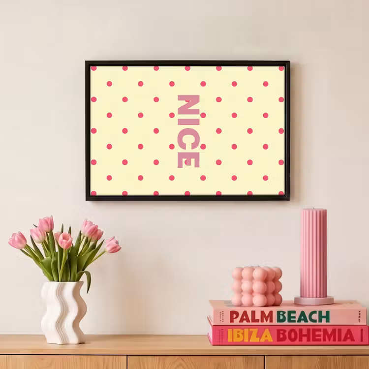 Canvas met lijst - Nice - Stippen - Roze - Geel — 8