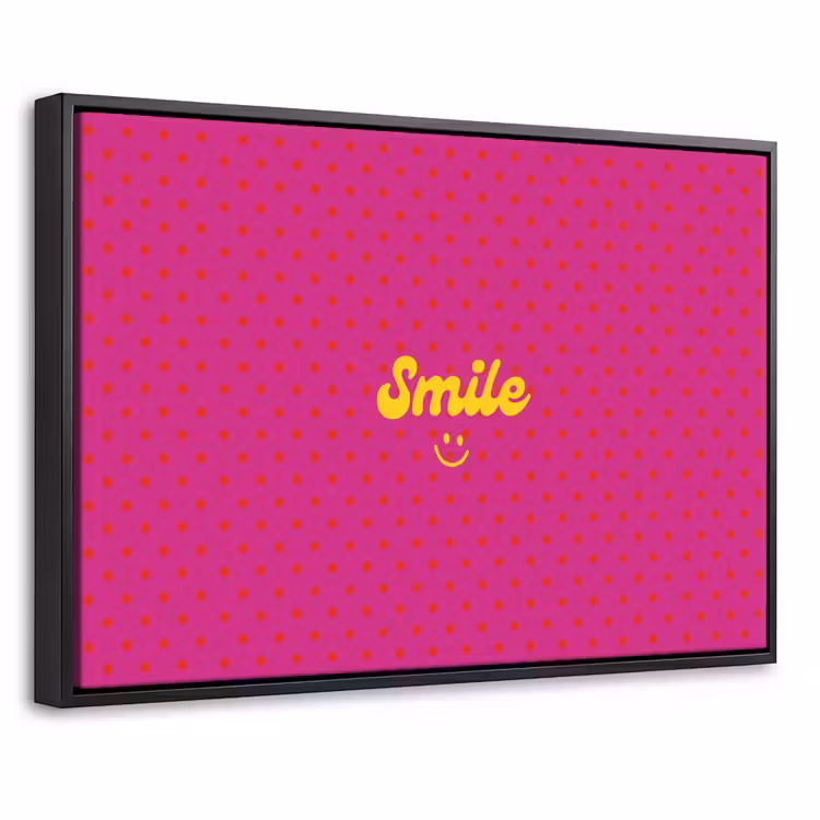 Canvas met lijst - Smile - Stippen - Geel - Smiley - Roze — 1