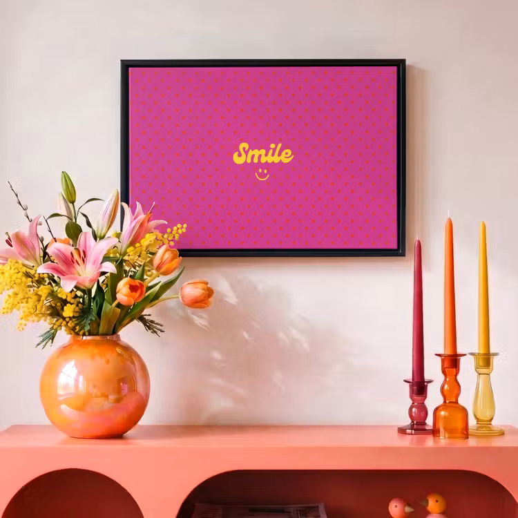 Canvas met lijst - Smile - Stippen - Geel - Smiley - Roze — 4