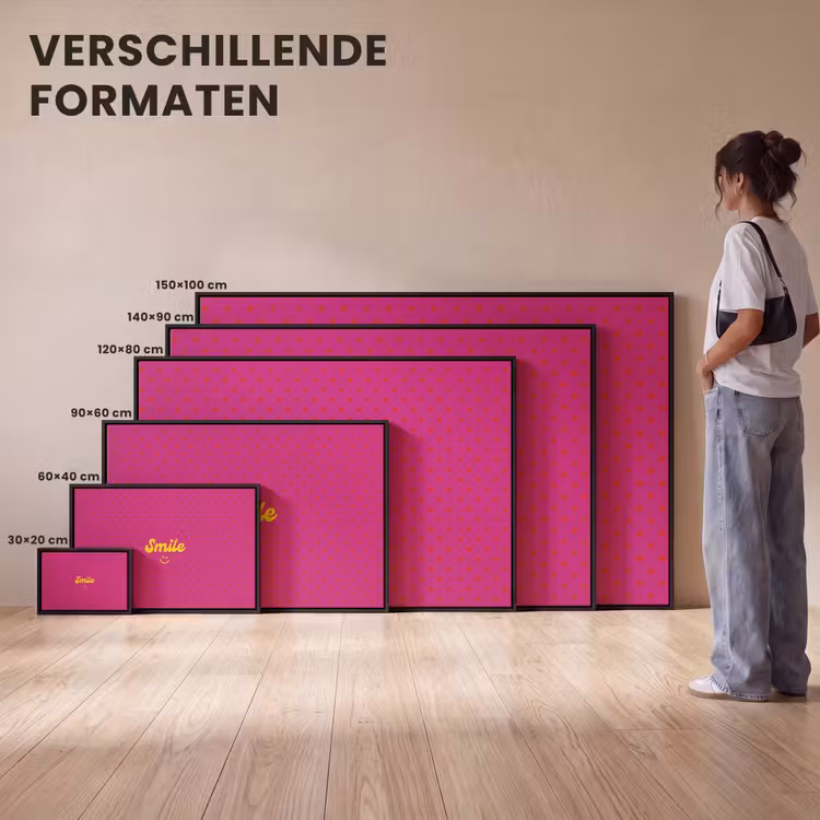 Canvas met lijst - Smile - Stippen - Geel - Smiley - Roze — 7