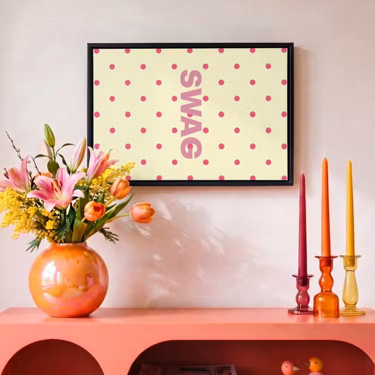 Canvas met lijst - Swag - Roze - Stippen - Geel — 4