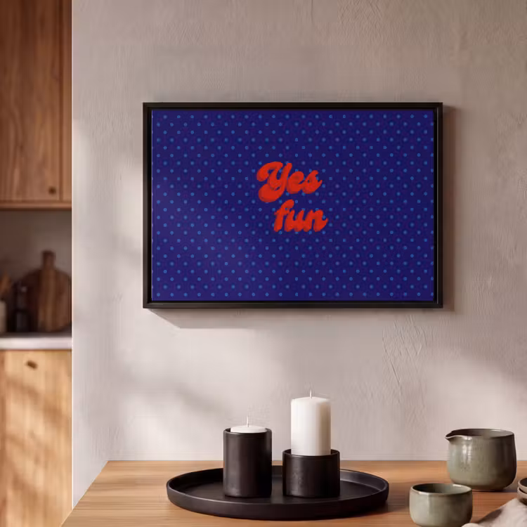 Canvas met lijst - Yes fun - Rood - Blauw - Stippen — 2