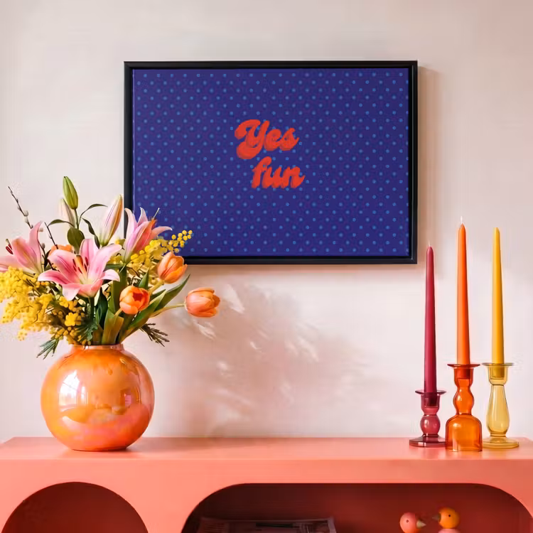 Canvas met lijst - Yes fun - Rood - Blauw - Stippen — 4