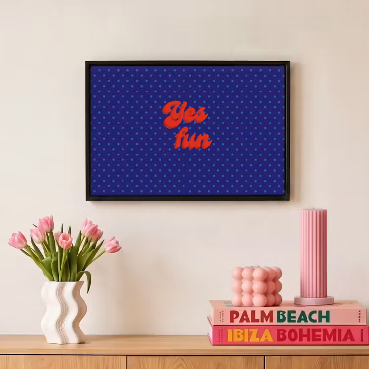 Canvas met lijst - Yes fun - Rood - Blauw - Stippen — 8