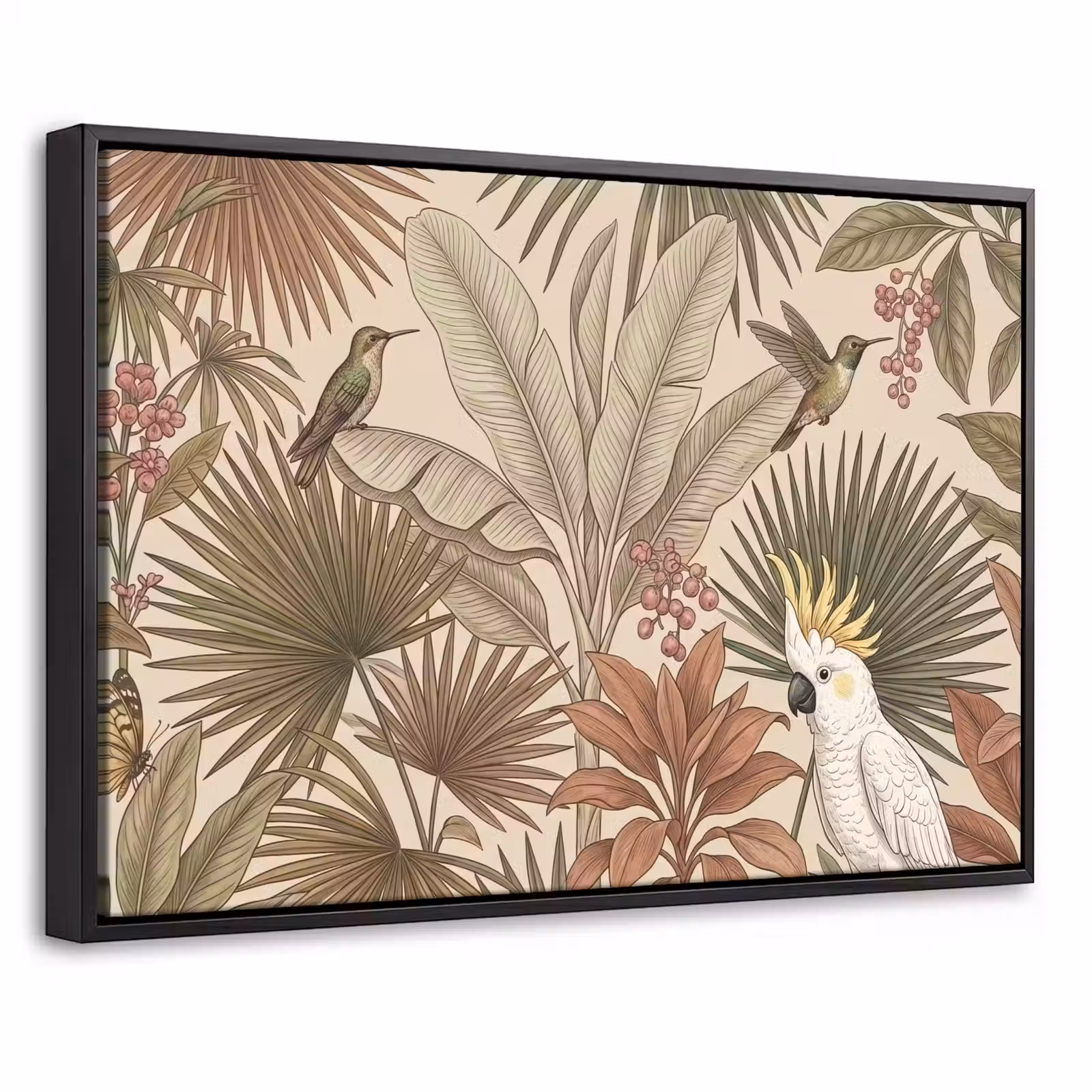 Canvas met lijst - Tropisch - Vogels - Beige — 1