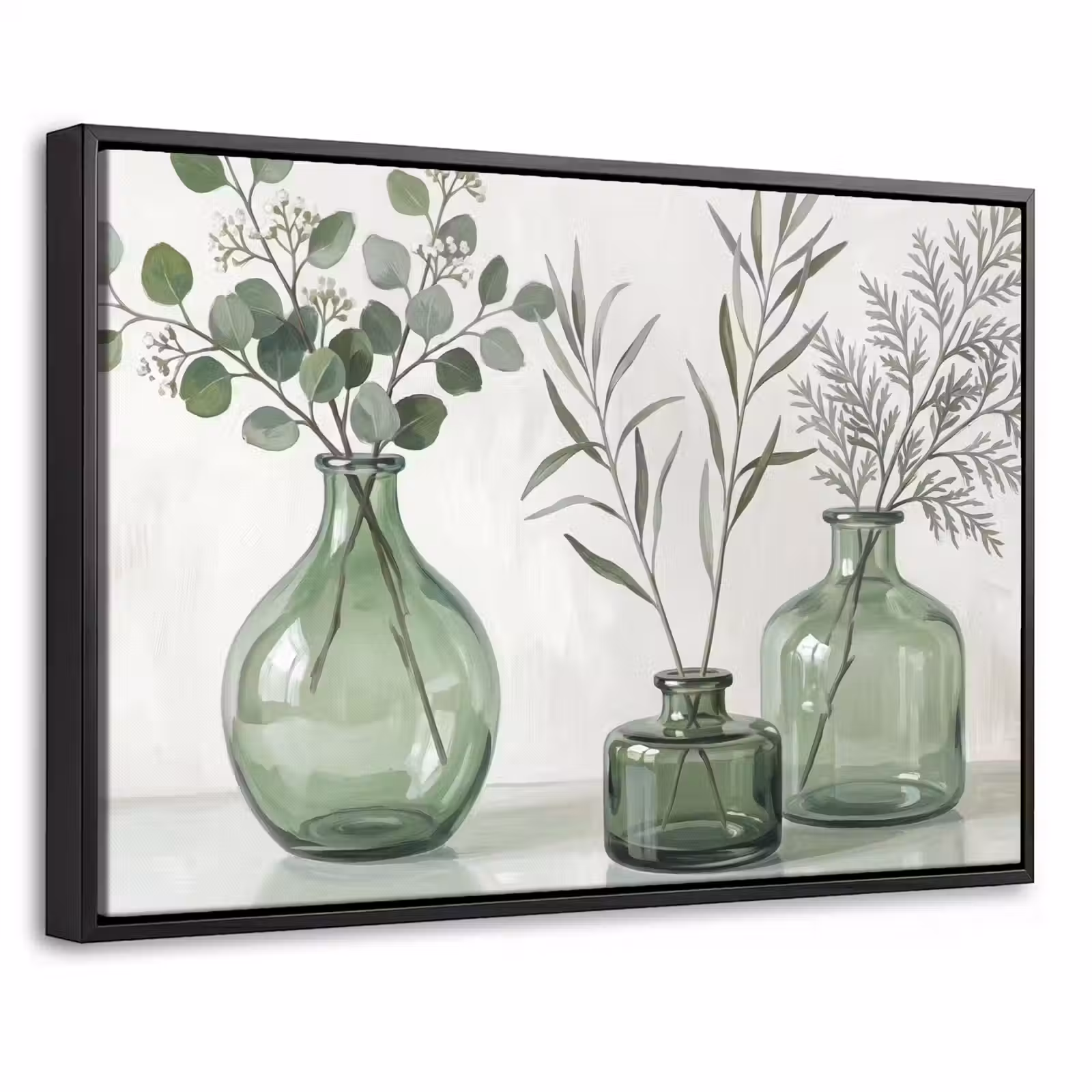 Canvas met lijst - Vazen - Bladeren - Groen — 1