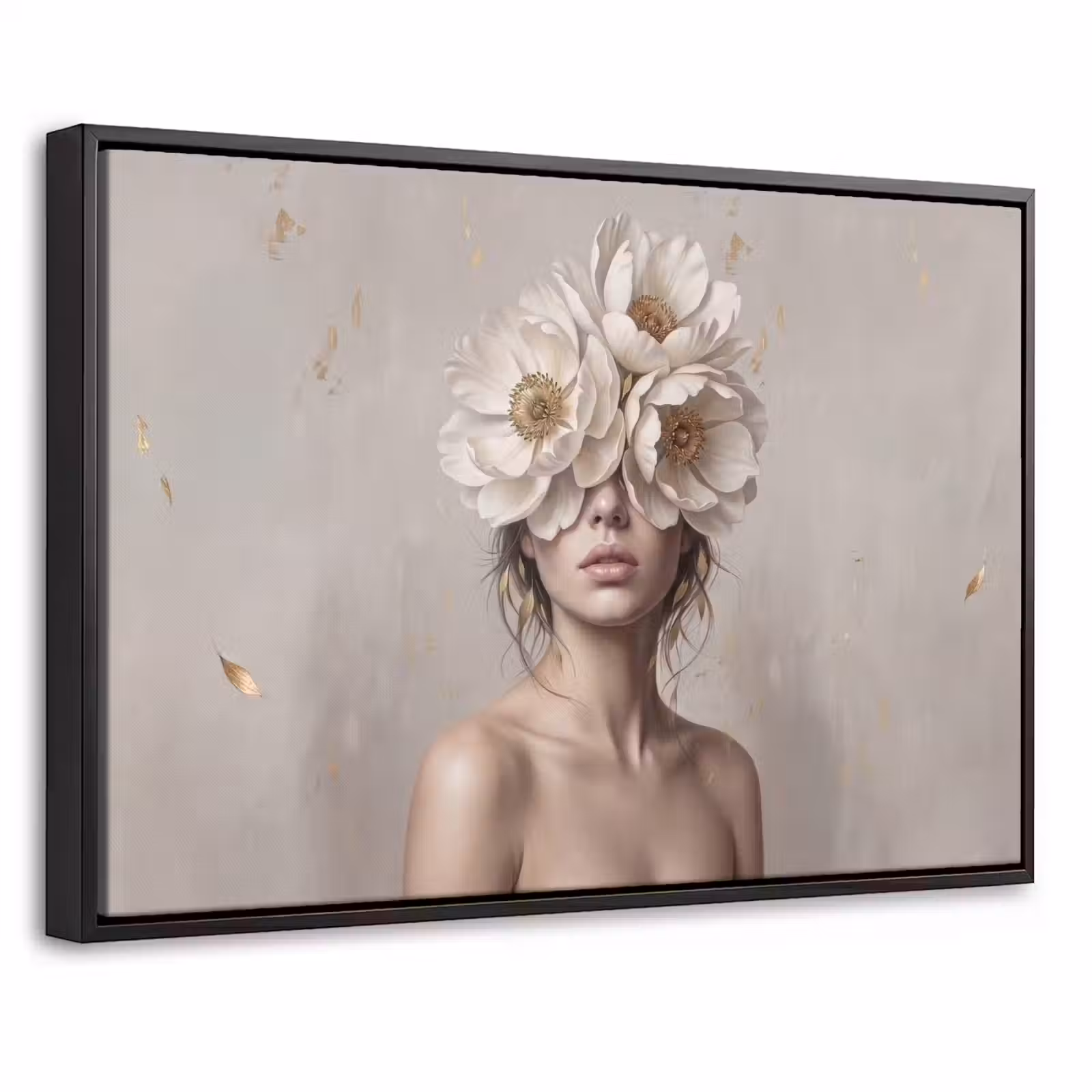 Canvas met lijst - Vrouw - Pioenroos - Wit — 1