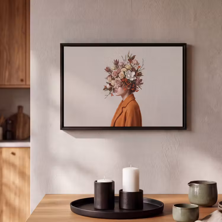 Canvas met lijst - Gezicht - Boeket - Kleurrijk — 2