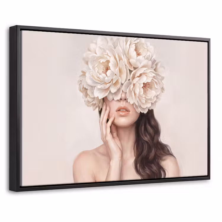 Canvas met lijst - Gezicht - Pioenrozen - Crème — 1