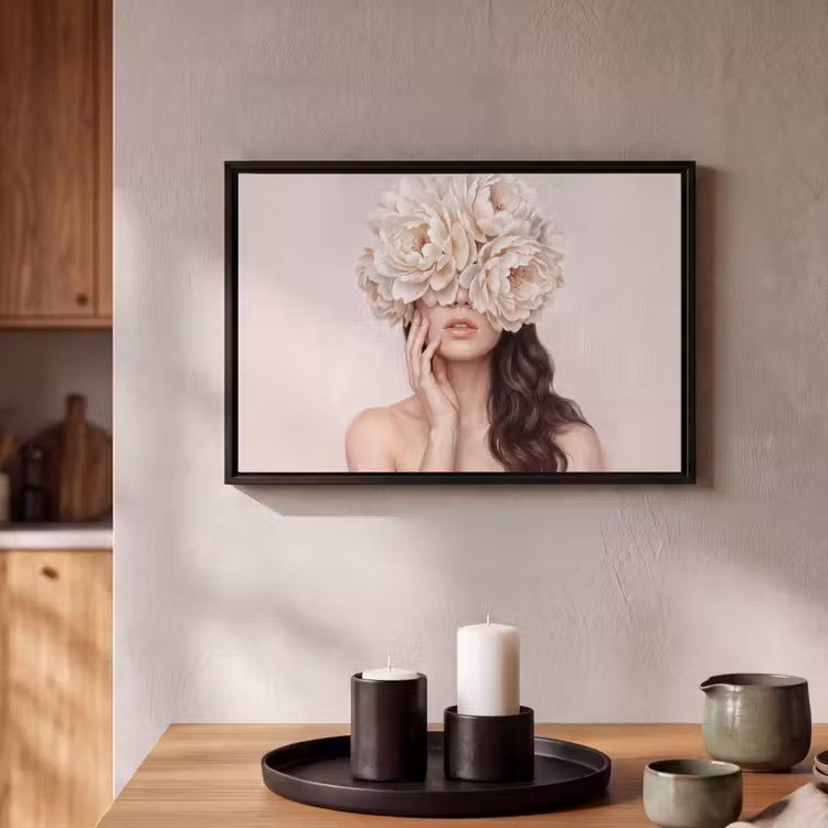 Canvas met lijst - Gezicht - Pioenrozen - Crème — 2