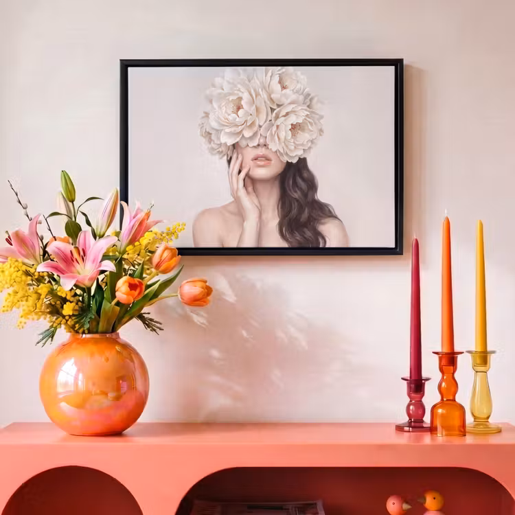 Canvas met lijst - Gezicht - Pioenrozen - Crème — 4