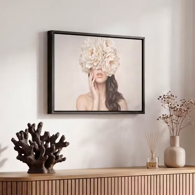Canvas met lijst - Gezicht - Pioenrozen - Crème — 6