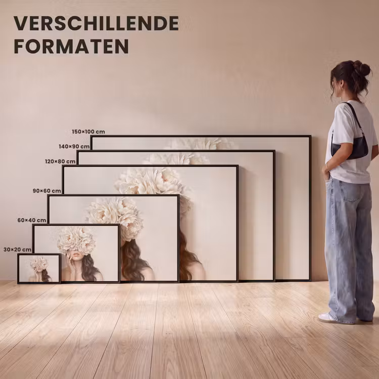 Canvas met lijst - Gezicht - Pioenrozen - Crème — 7