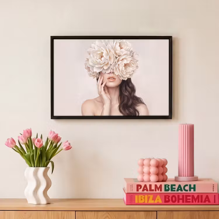 Canvas met lijst - Gezicht - Pioenrozen - Crème — 8