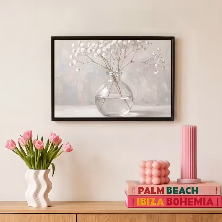 Canvas met lijst - Gipskruid - Vaas - Wit — 8