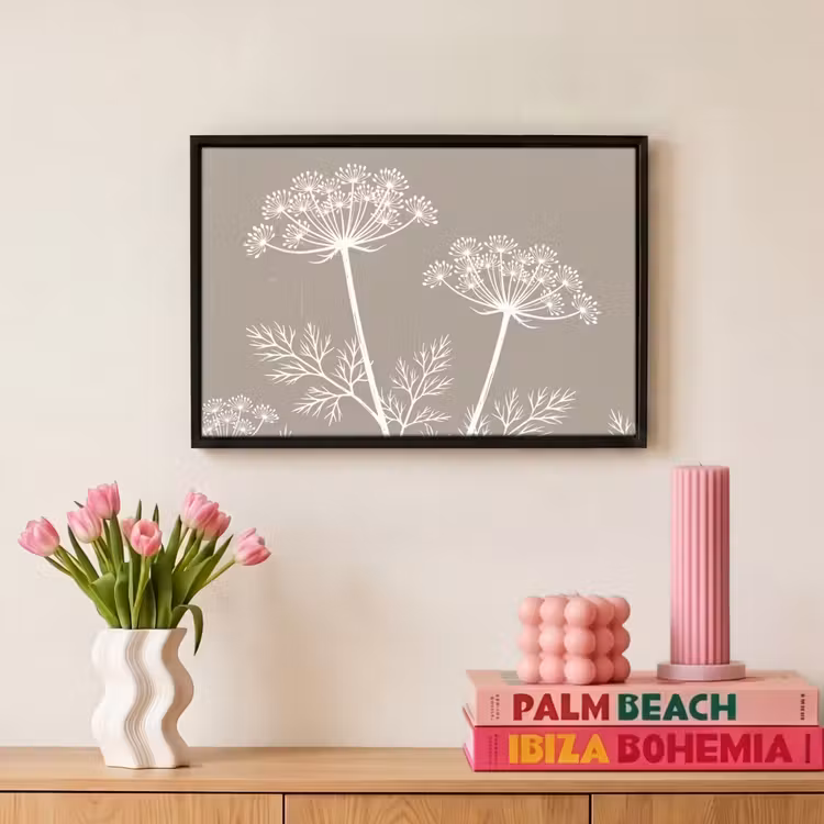 Canvas met lijst - Grafisch - Fluitenkruid - Taupe — 8